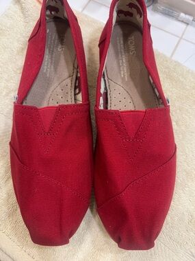 Toms Red Canvas Slip-On Sneakers
